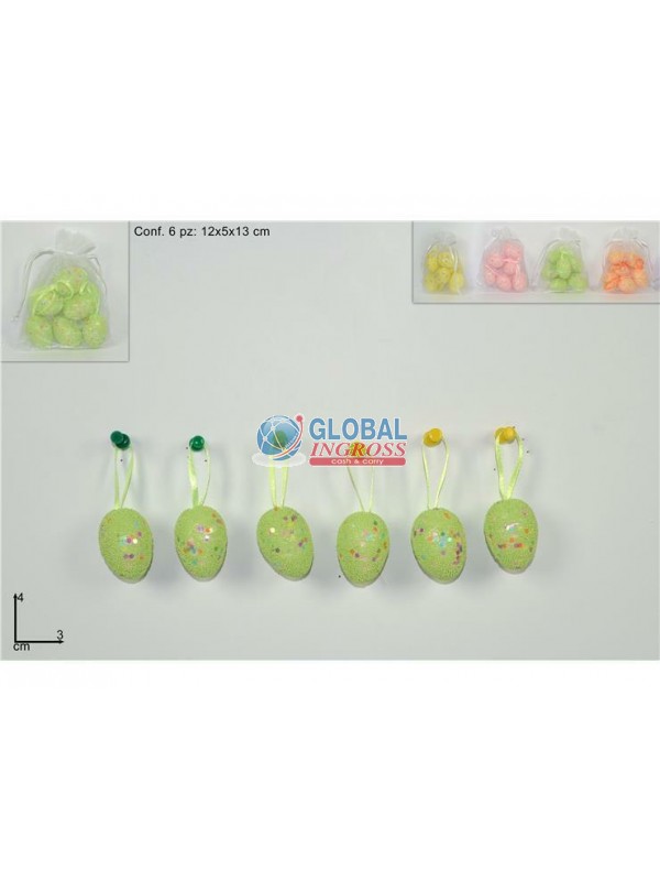 SACCHETTO 6 UOVA 4cm C/PAILLETTES