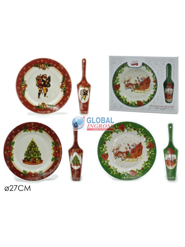 PIATTO NATALE C/PALETTA27cm ASS.