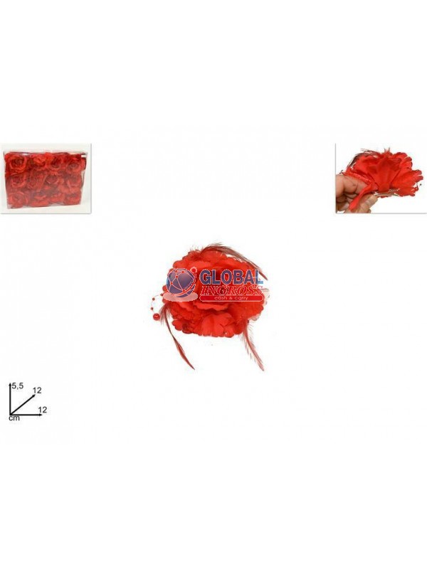 FIORE C/PIUME E PERLE ROSSO