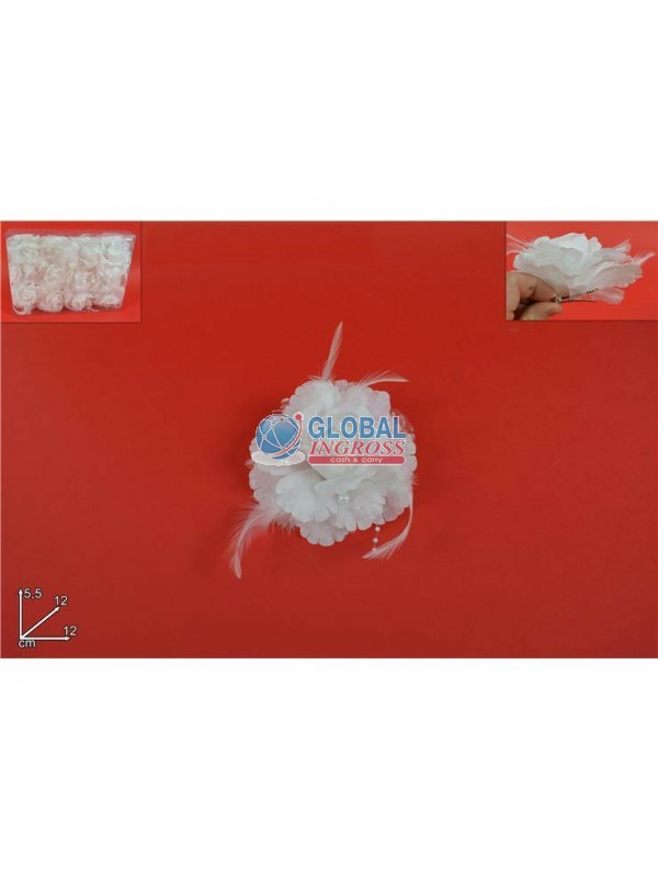 FIORE C/PIUME E PERLE BIANCO