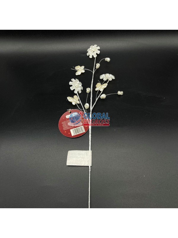 SPILLONE FIORI C/PERLE 46cm BIANCO