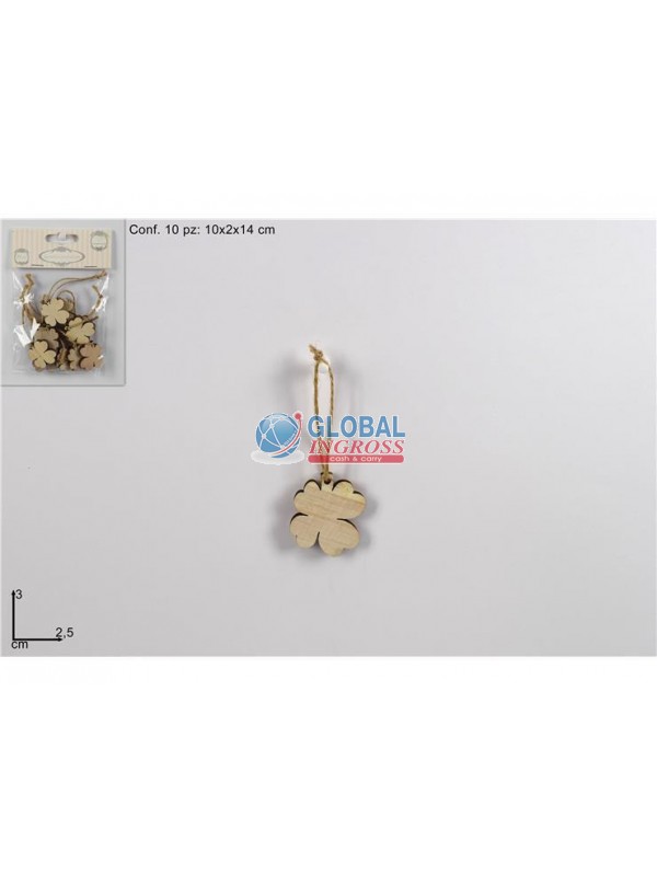 APPENDINI 10 QUADRIFOGLI 3cm LEGNO NATURALE