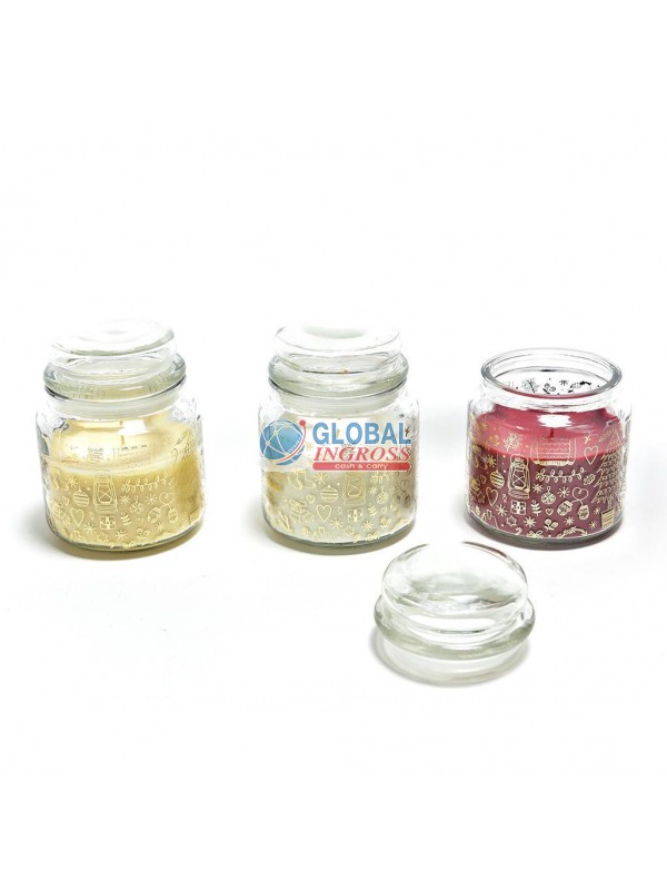 CANDELA IN BARATTOLO VETRO H.14cm NATALE