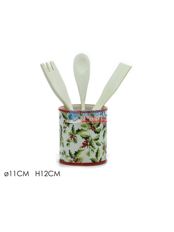 BARATTOLO DECORO AGRIFOGLIO C/UTENSILI