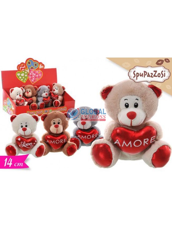 PELUCHE ORSO C/CUORE ASS. 14cm
