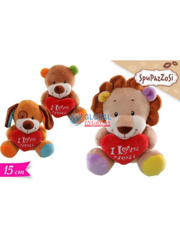 PELUCHE COLOR 15cm C/CUORE I LOVE YOU
