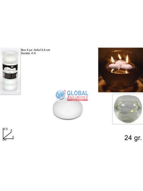 CANDELE GALLEGGIANTI BIANCHE 4 ORE 4pz