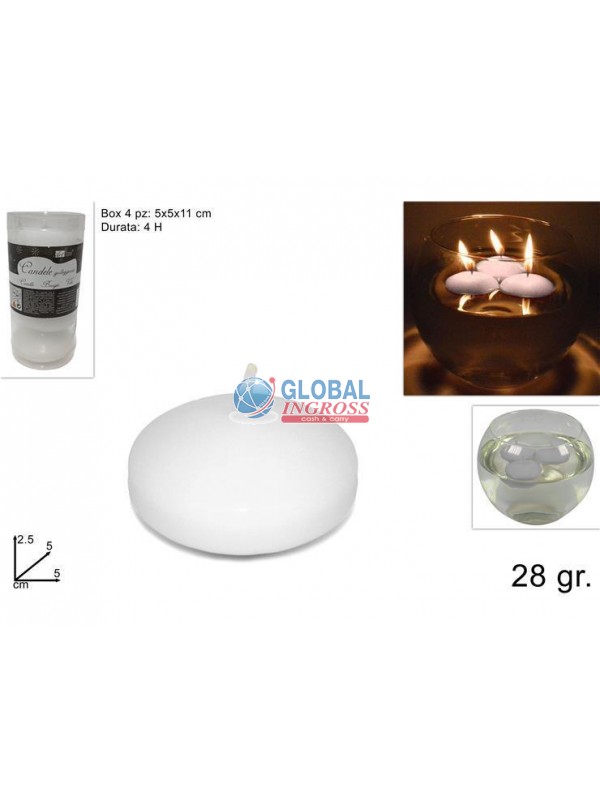 CANDELE GALLEGGIANTI BIANCHE 4 ORE 4pz