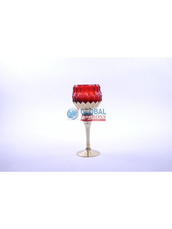 PORTACANDELA CALICE ORO/ROSSO 30cm