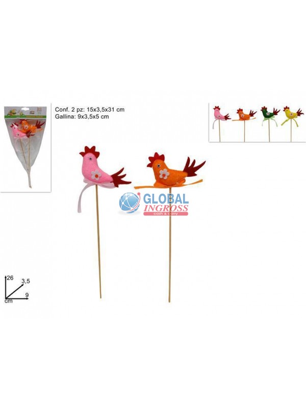 SPILLONI GALLINA 2pz COL.ASS.