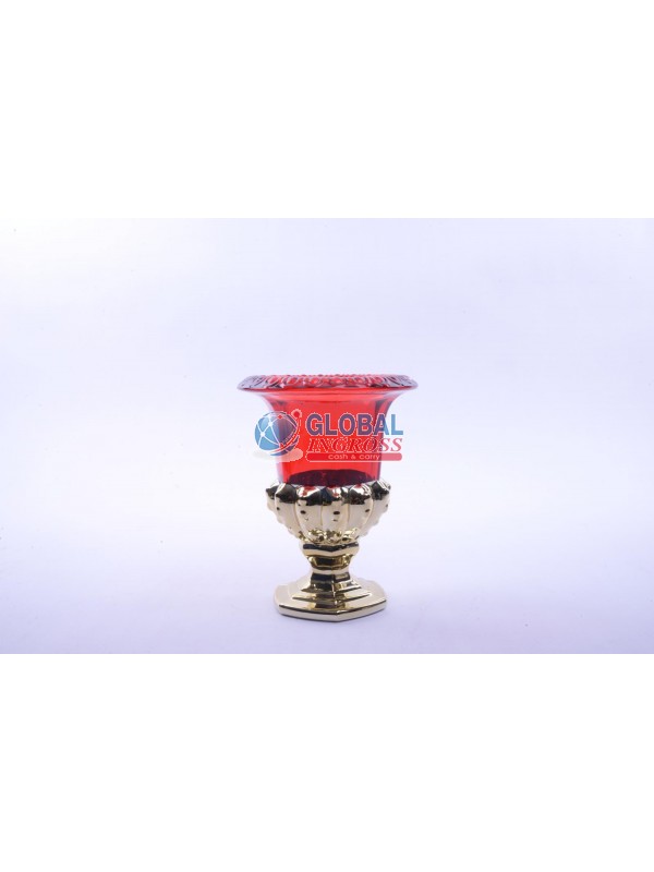 VASO COPPA VETRO ORO/ROSSO 19cm