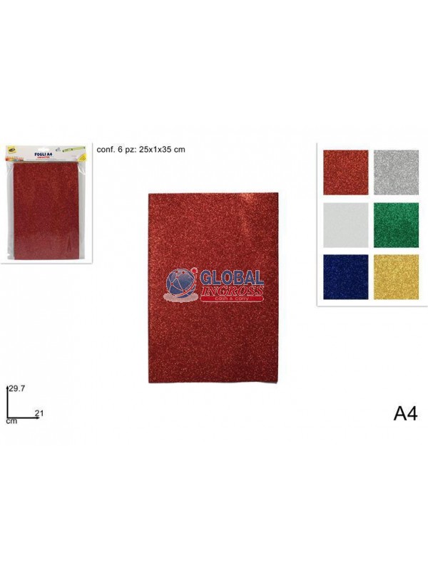 FOGLI GOMMATI GLITTER 6pz A4