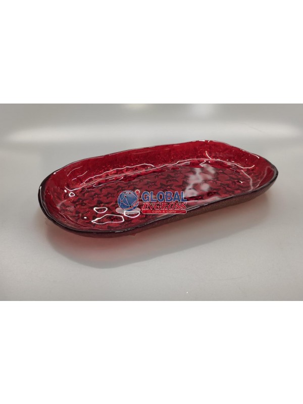 PIATTO VETRO STARS OVALE ROSSO 28x14cm