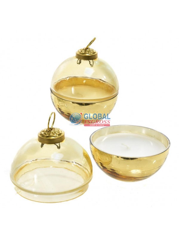 CANDELA PROFUMATA IN COFANETTO PALLA VETRO 8cm ORO