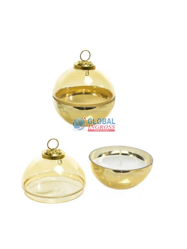 CANDELA PROFUMATA IN COFANETTO PALLA VETRO 10cm ORO