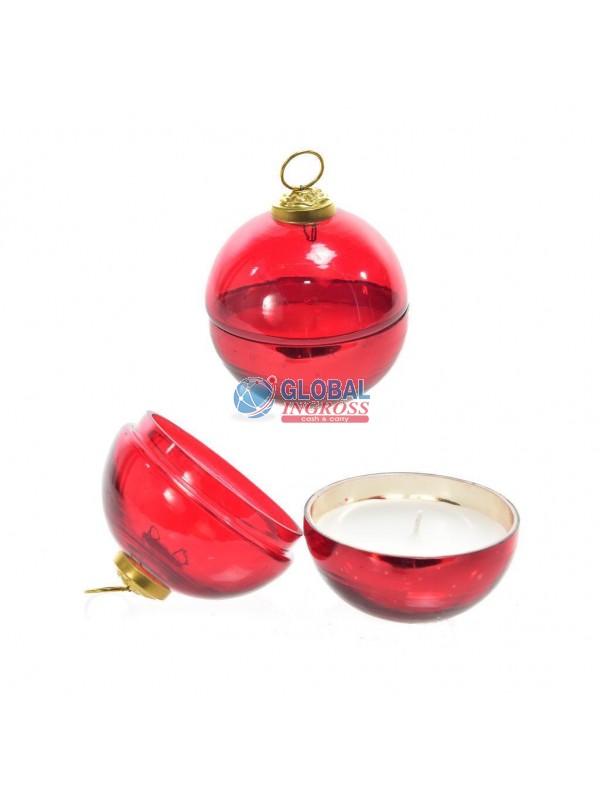 CANDELA PROFUMATA IN COFANETTO PALLA VETRO 8cm ROSSO