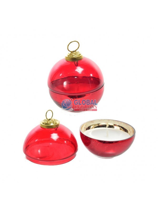 CANDELA PROFUMATA IN COFANETTO PALLA VETRO 10cm ROSSO