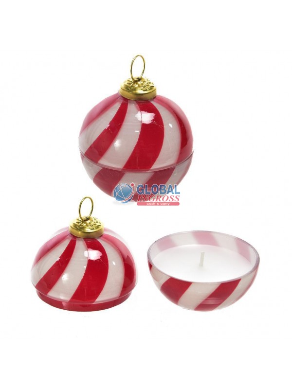 CANDELA PROFUMATA IN COFANETTO PALLA VETRO 8cm BIANCO/ROSSO