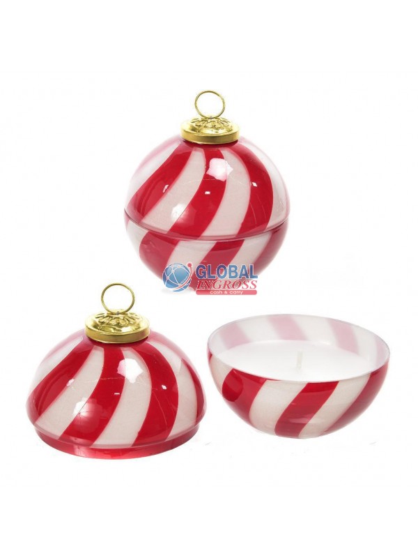 CANDELA PROFUMATA IN COFANETTO PALLA VETRO 10cm BIANCO/ROSSO