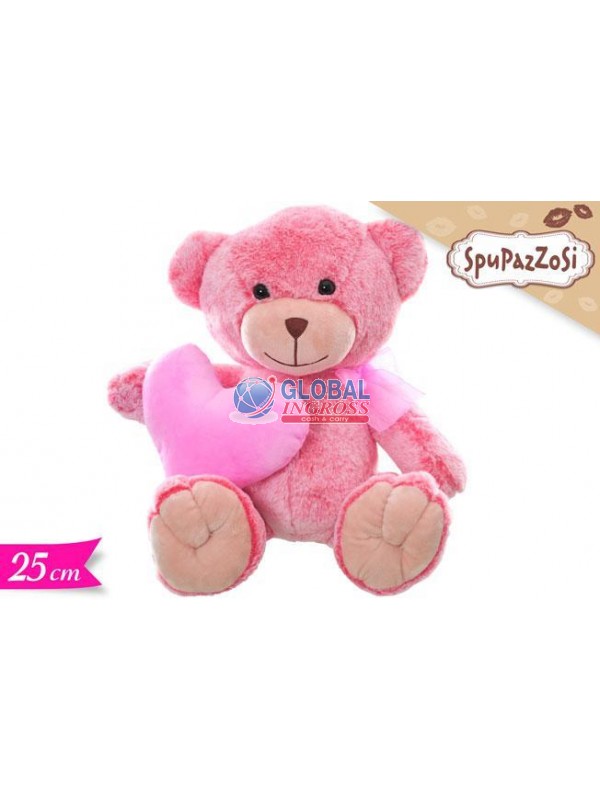 PELUCHE ORSO ROSA C/CUORE 25cm