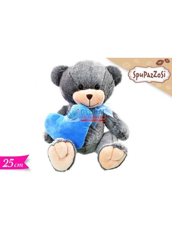 PELUCHE ORSO AZZURRO C/CUORE 25cm