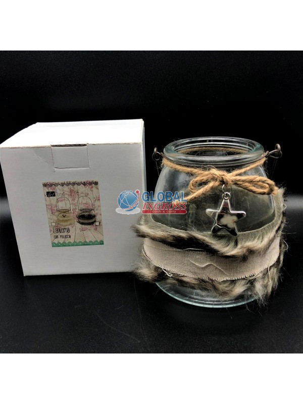 PORTACANDELA C/PELLICCIA 12cm 2COLORI