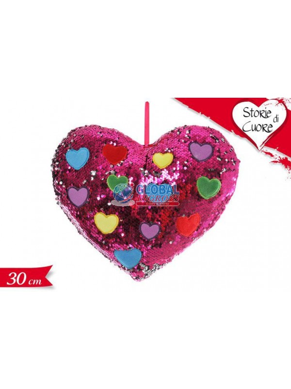 CUSCINO CUORE PAILLETTES E CUORI 30cm
