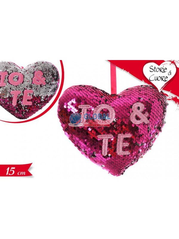 CUSCINO CUORE PAILLETTES ROSA 15cm