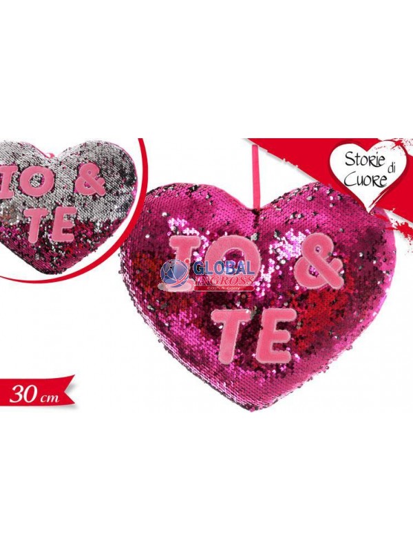 CUSCINO CUORE PAILLETTES ROSA 30cm