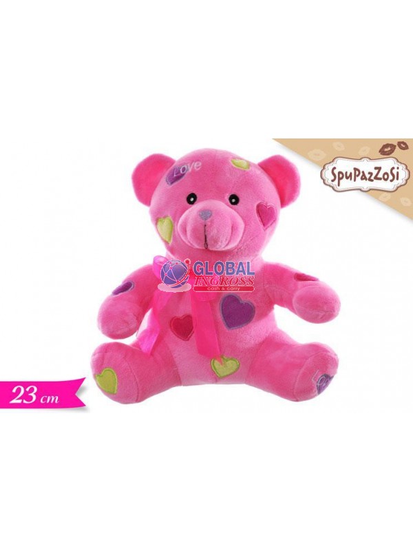 PELUCHE ORSO ROSA C/CUORICINI 23cm