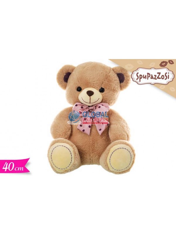 PELUCHE ORSO C/FIOCCO ROSA POIS 40cm
