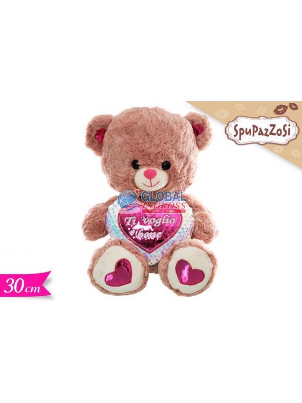 PELUCHE ORSO C/CUORE ROSA TVB 30cm
