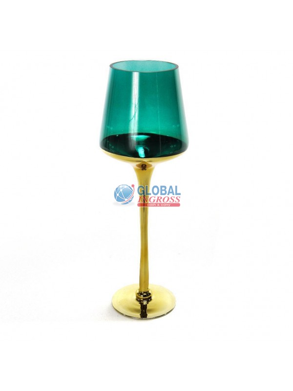 PORTACANDELA VETRO ALTOORO/VERDE 40cm