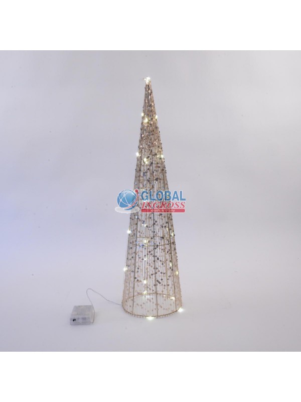 ALBERO CONO METALLO E PAILLETTES 60cm 30 LUCI