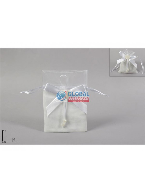 SACCHETTO BIANCO C/CUORE PERLA 10x13