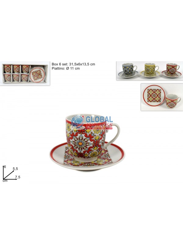 SET TAZZINE E PIATTINI DECORAZIONE MAIOLICA