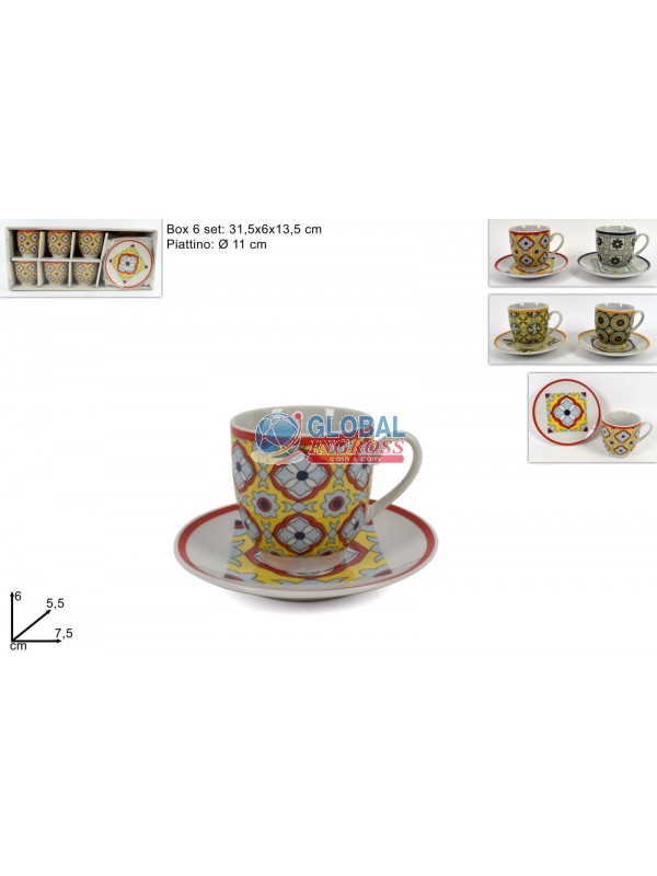 SET TAZZINE E PIATTINI DECORAZIONE MAIOLICA