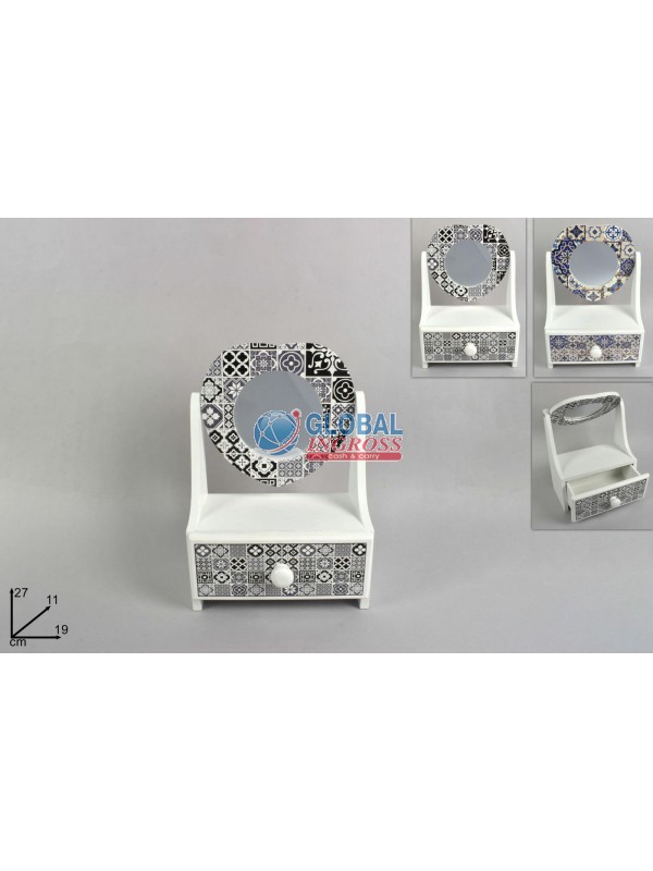 SPECCHIO C/CASSETTO LEGNO DECORO MAIOLICA