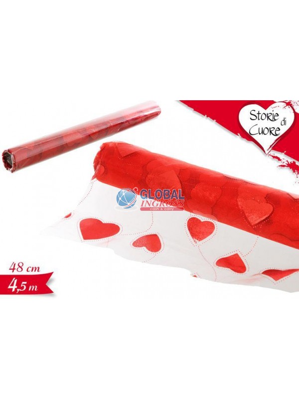 ROTOLO ORGANZA CUORI cm48x4,5mt ROSSO