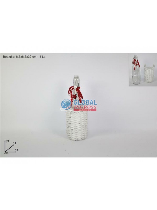 CESTO VIMINI BIANCO C/BOTTIGLIA 1LT