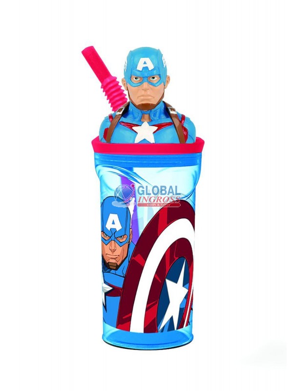 BICCHIERE 3D C/CANNUCCIA AVENGERS CAPITAN AMERICA