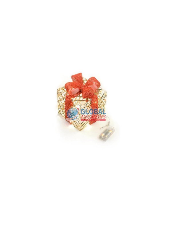 REGALO ORO FIOCCO ROSSOC/10 LED 10x10x11cm