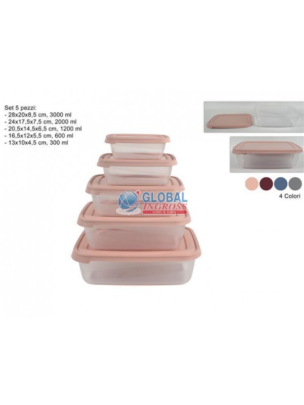 CONTENITORI PLASTICA 5pz RETTANGOLARI
