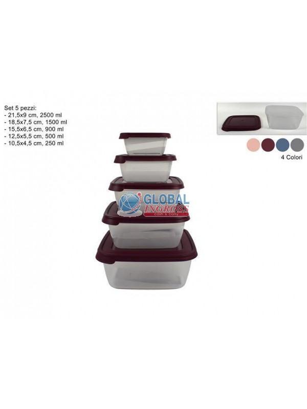 CONTENITORI PLASTICA 5pz QUADRATI