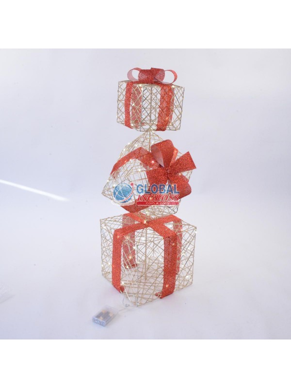 DECORAZIONE 3 PACCHI REGALO 78cm C/90 LUCI