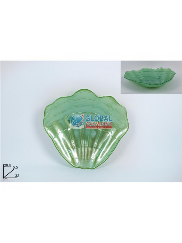 C/TAVOLA VETRO VERDE CONCHIGLIA 32cm