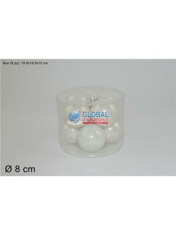 PALLE VETRO PERLATE BIANCO 8cm 8pz