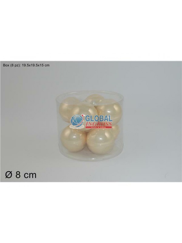 PALLE VETRO PERLATE BEIGE 8cm 8pz