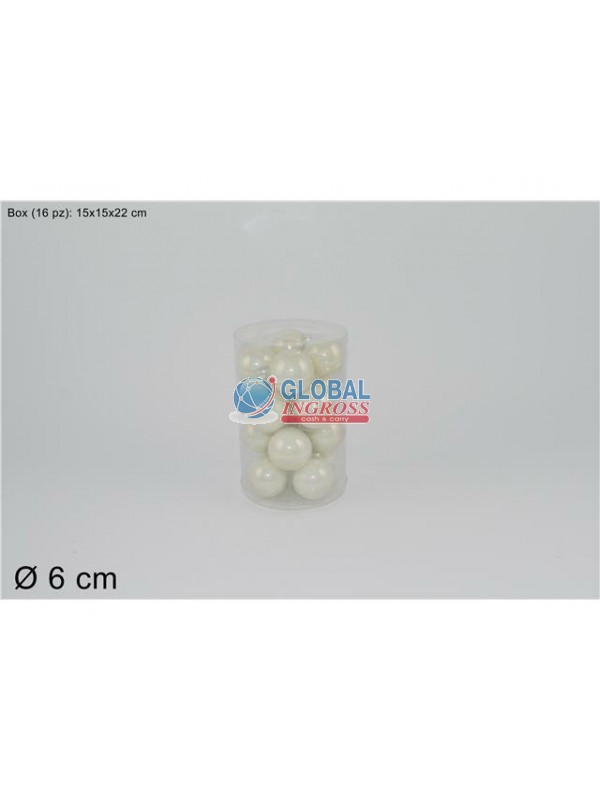 PALLE VETRO PERLATE BIANCO 6cm 16pz