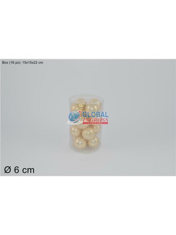 PALLE VETRO PERLATE BEIGE 6cm 16pz